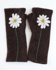 Daisy on Brown Cashmere Fingerless Gloves - BESPOKE PROVISIONS INC