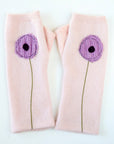 Flower on Baby Pink Cashmere Fingerless Gloves - BESPOKE PROVISIONS INC