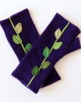 Leaves on Purple Cashmere Fingerless Gloves - BESPOKE PROVISIONS INC