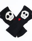 Skulls on Black Cashmere Fingerless Gloves - BESPOKE PROVISIONS