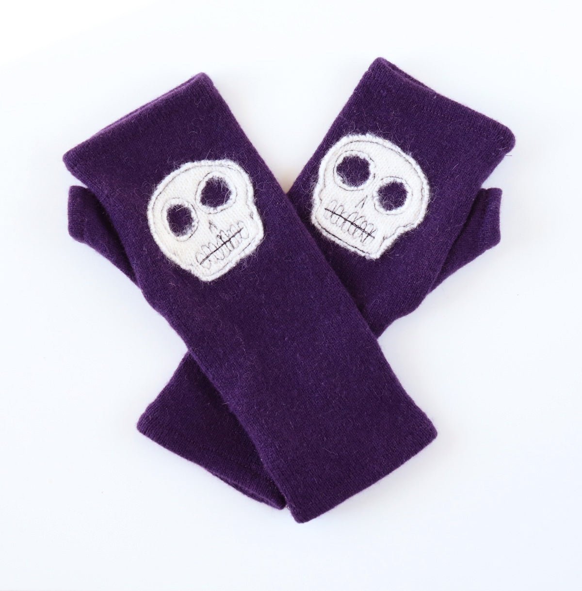 Skulls on Purple Cashmere Fingerless Gloves - BESPOKE PROVISIONS