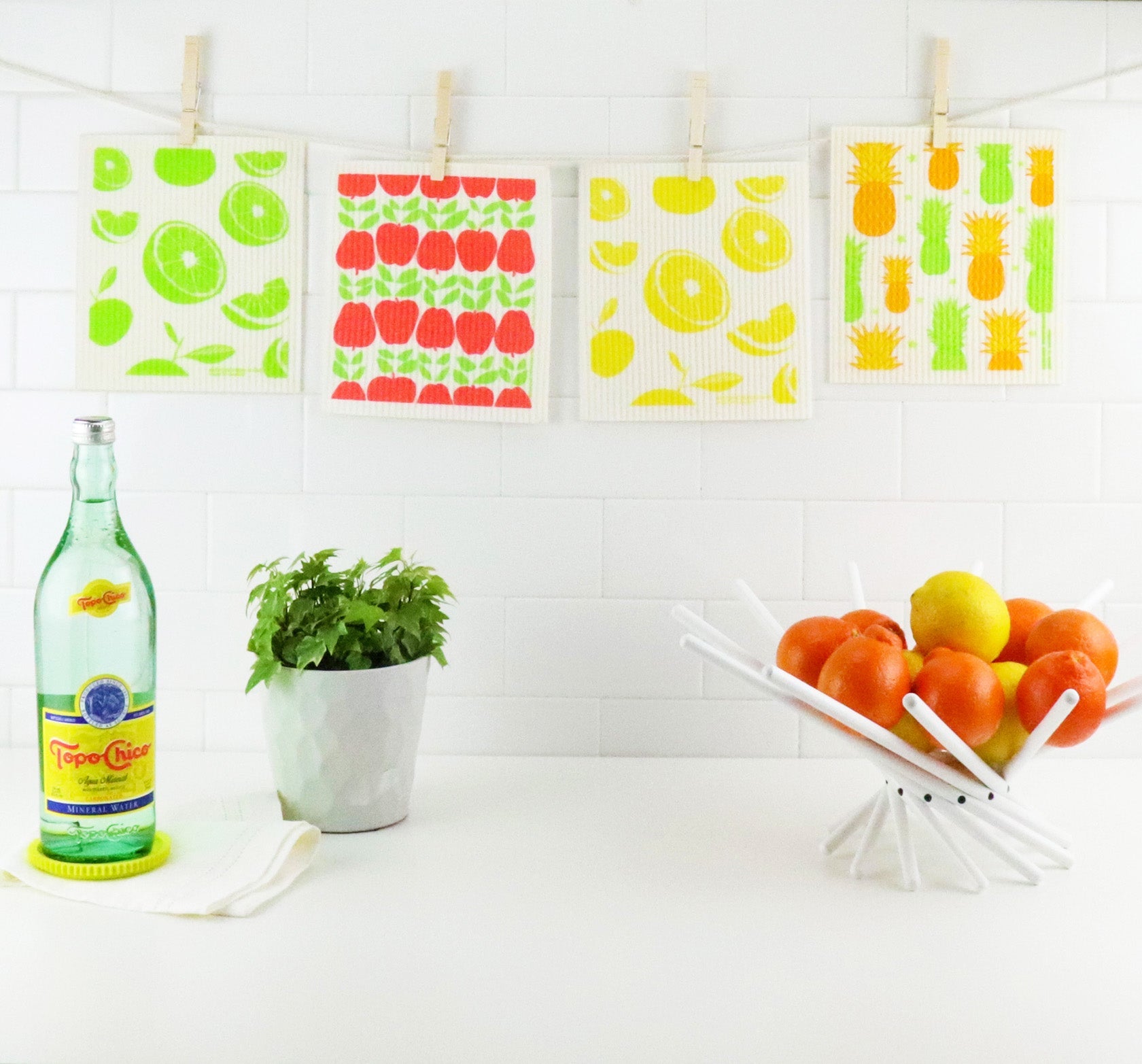 Hanging Lime, Apples , Lemon and Pineapple dishcloths 