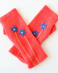 Blue Flower on Coral Cashmere Fingerless Gloves - BESPOKE PROVISIONS INC