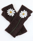 Daisy on Brown Cashmere Fingerless Gloves - BESPOKE PROVISIONS INC