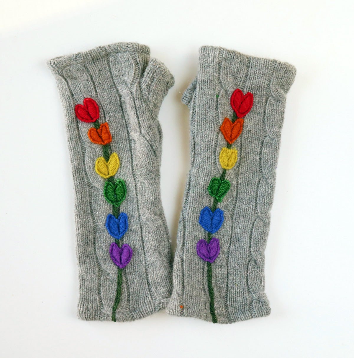 Hearts on Grey Cashmere Fingerless Gloves - BESPOKE PROVISIONS INC