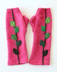 Leaves on Pink Cashmere Fingerless Gloves - BESPOKE PROVISIONS INC