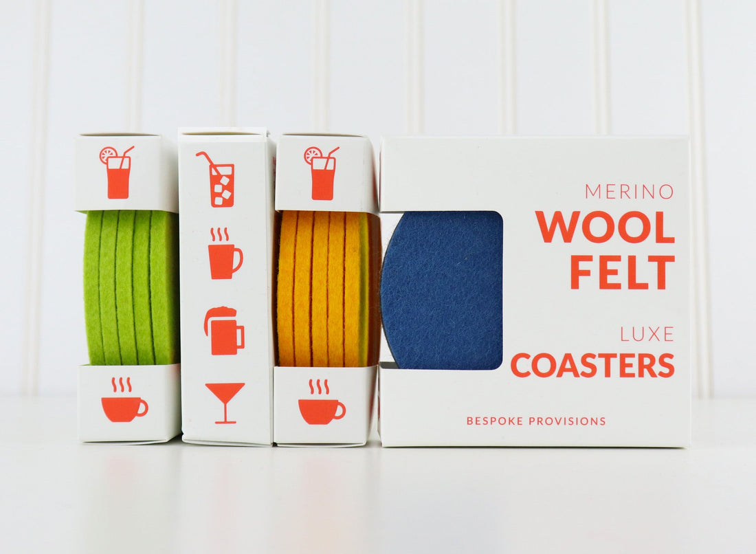 Felt Coaster · Bulk Pricing · 100% Merino Wool · Thick, Soft & Absorbent ·  Carbon Black Round