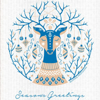 Season's Greetings Deer Swedish Dishcloth - BESPOKE PROVISIONS INC