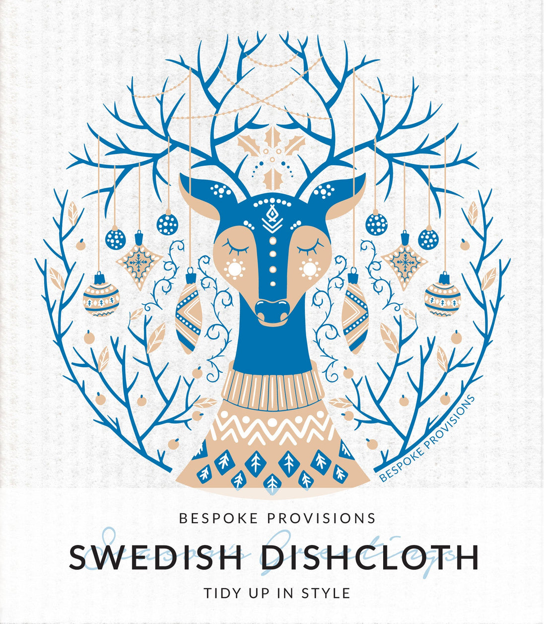 Season's Greetings Deer Swedish Dishcloth - BESPOKE PROVISIONS INC