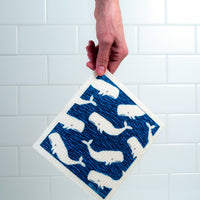 Hand holding Whales Swedish Dishcloth - BESPOKE PROVISIONS