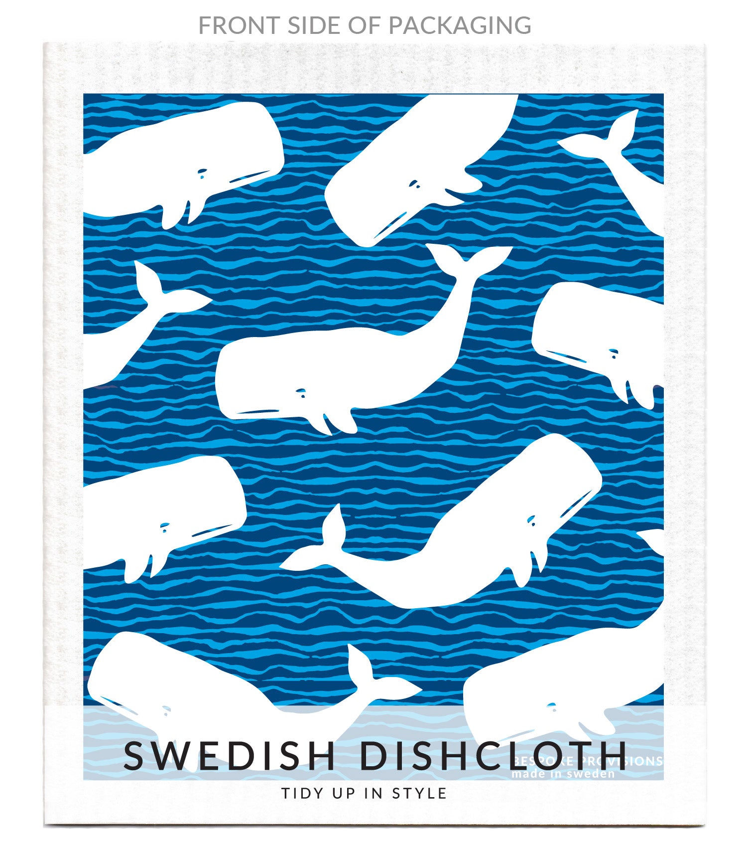 Front of Whales Swedish Dishcloth packaging - BESPOKE PROVISIONS